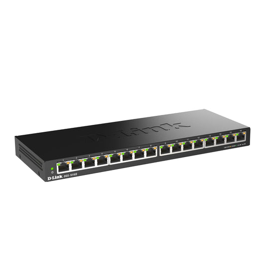 D-Link Ethernet Switch, 16 Port Gigabit Slim Switch Plug and Play, Unmanaged, Metal Housing, Quiet Fanless Design, IEEE 802.3az EEE, 5-Year Limited