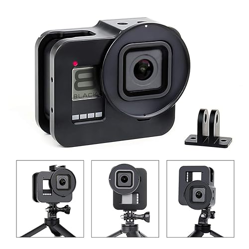 SOONSUN Aluminum Alloy Multi-Function Frame Mount Protective Housing Case with Vertical and Horizontal Modes for GoPro Hero 8 Black - Includes Lens