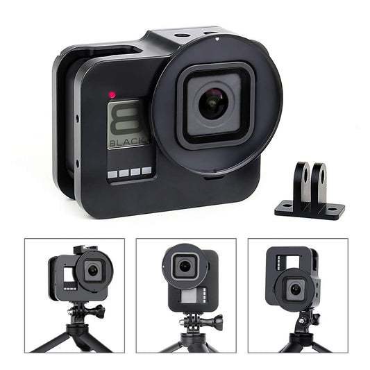 SOONSUN Aluminum Alloy Multi-Function Frame Mount Protective Housing Case with Vertical and Horizontal Modes for GoPro Hero 8 Black - Includes Lens