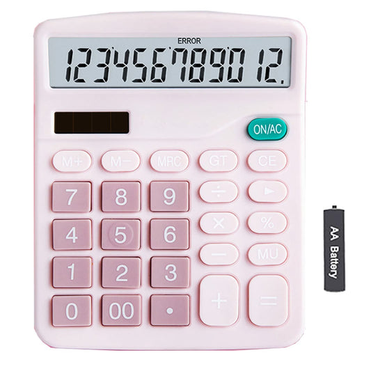 YOUHO Pink Office Desk Calculator, 12-bit Solar Battery Dual Power Standard Function Electronic Calculator with Large LCD Display (1PACK?Pink)