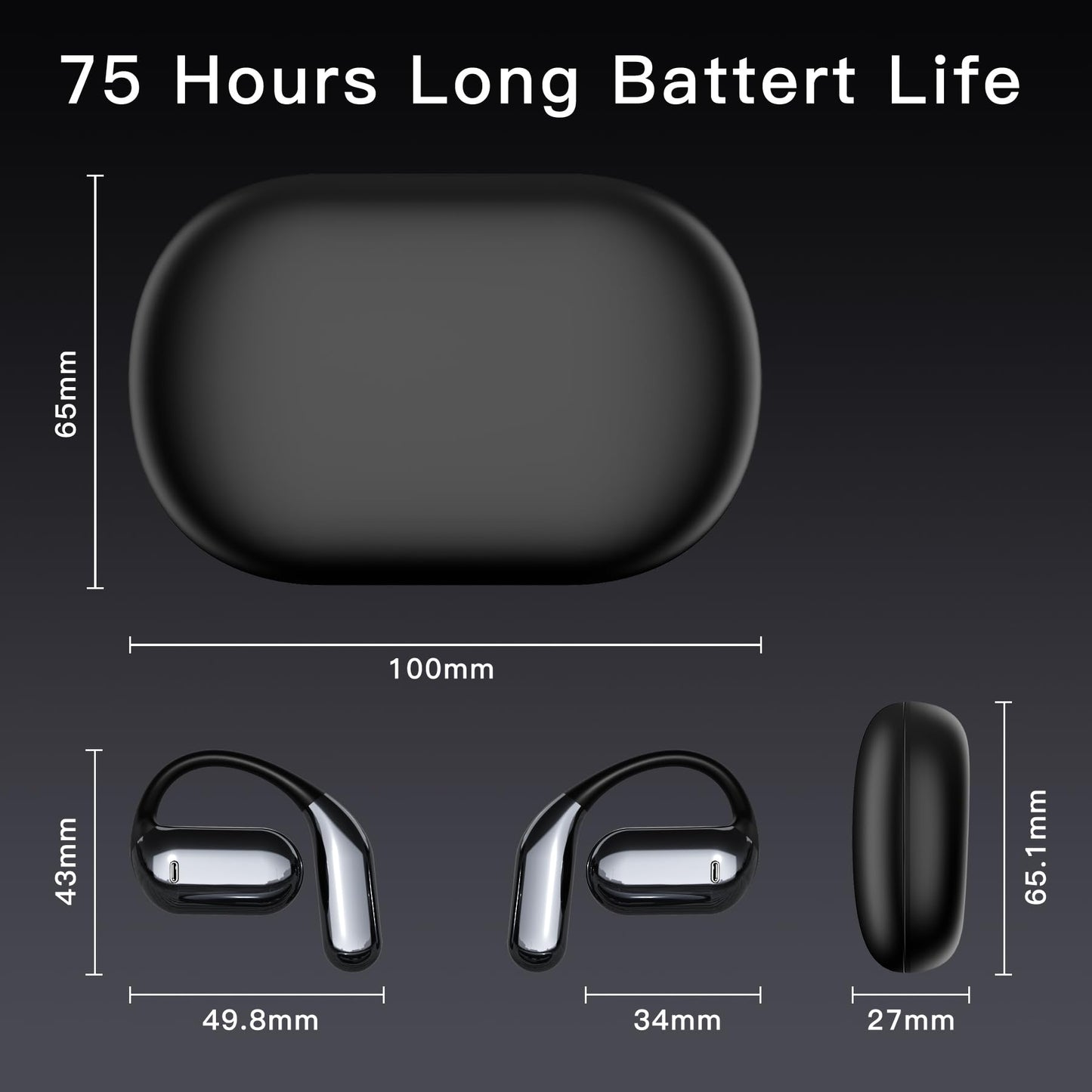 Hsility Wireless Earbuds Bluetooth Earbuds Built-in Mic with Ear Hooks 50H Playtime Ear Buds LED Display Charging Case Waterproof Design for Running…