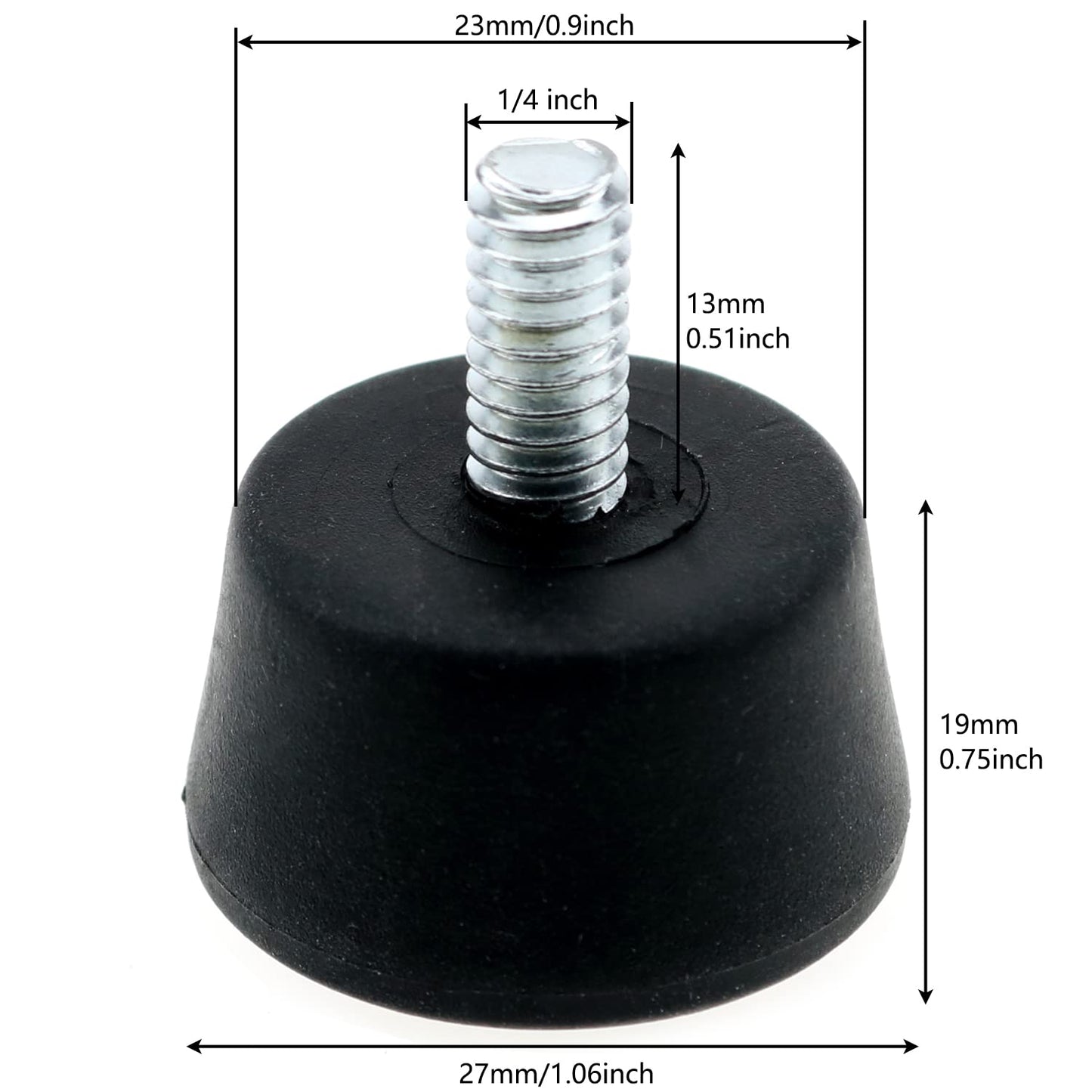 LUORNG 3pcs Antislip Rubber Tripod Feet Spike 1/4" Photography Accessories, Black