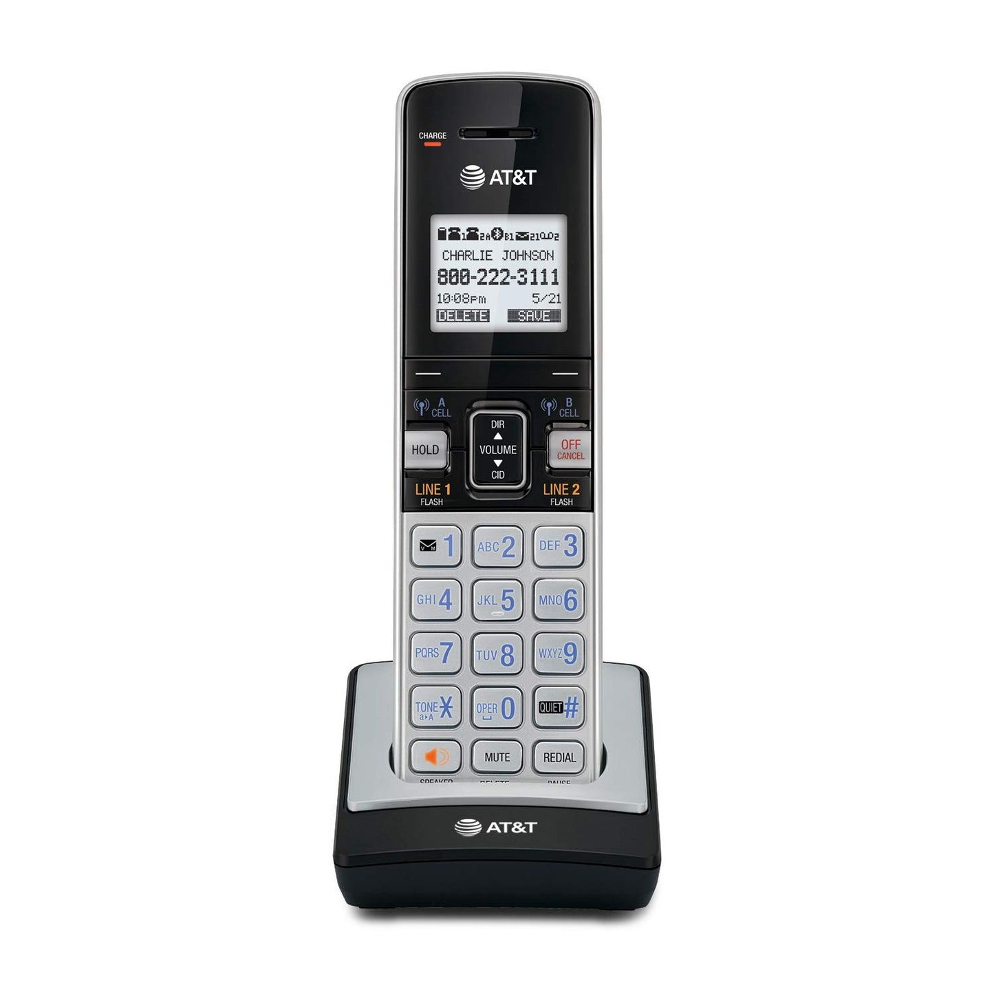 AT&T TL86003 Accessory Cordless Handset, Silver/Black | Requires AT&T TL86103 to Operate