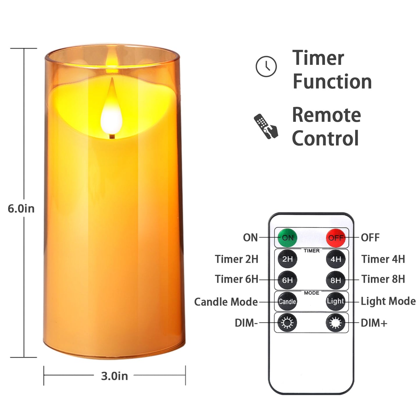 NURADA Flameless Candles with Remote Timer: 3D Wick Battery Operated Led Pillar Acrylic Fake Candle Set for Home Decoration Romantic Ambiance - Gold 2