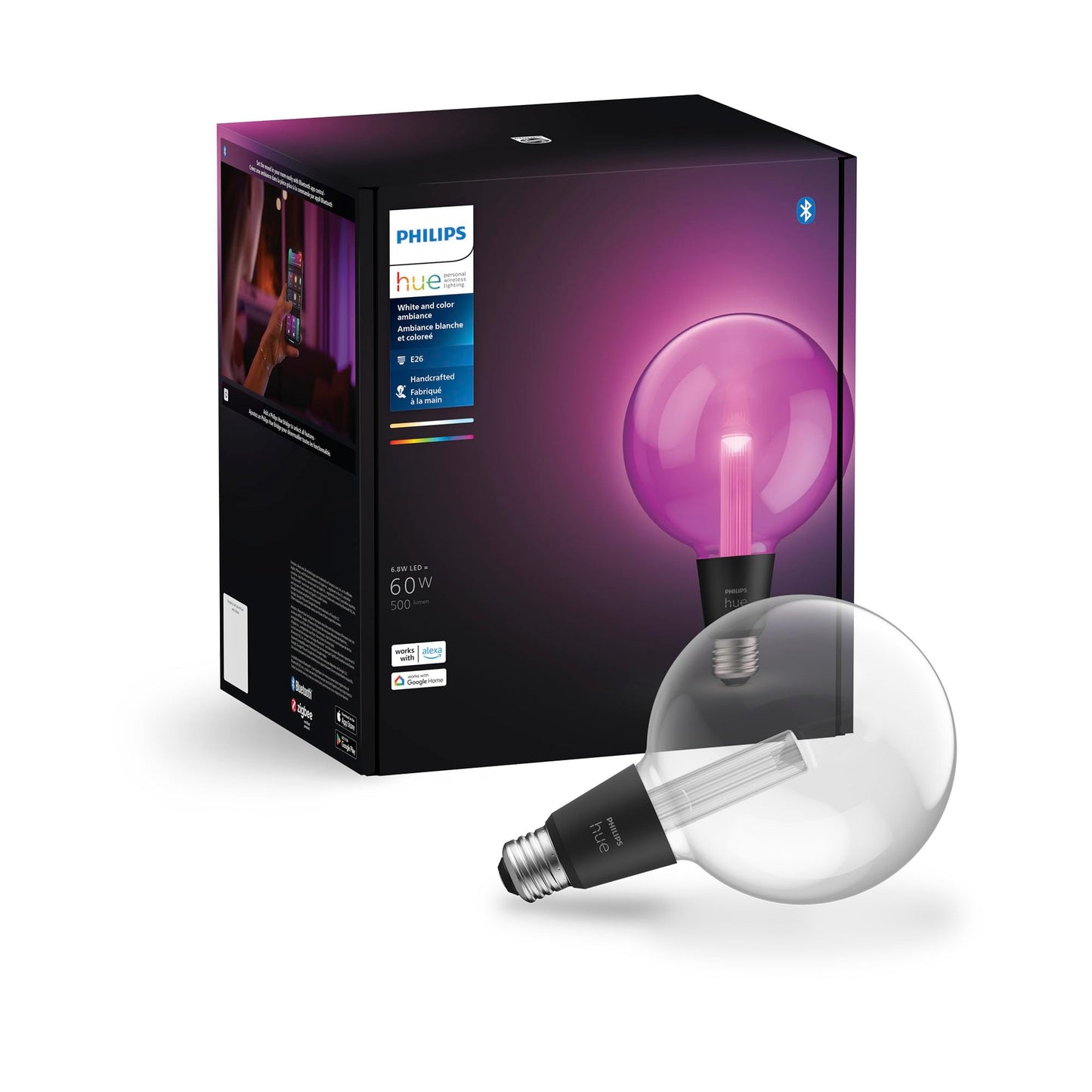 Philips Hue Lightguide G40 Large Globe Smart LED Bulb Handblown Glass - Color Changing Light - Compatible with Amazon Alexa, Apple Homekit and Google