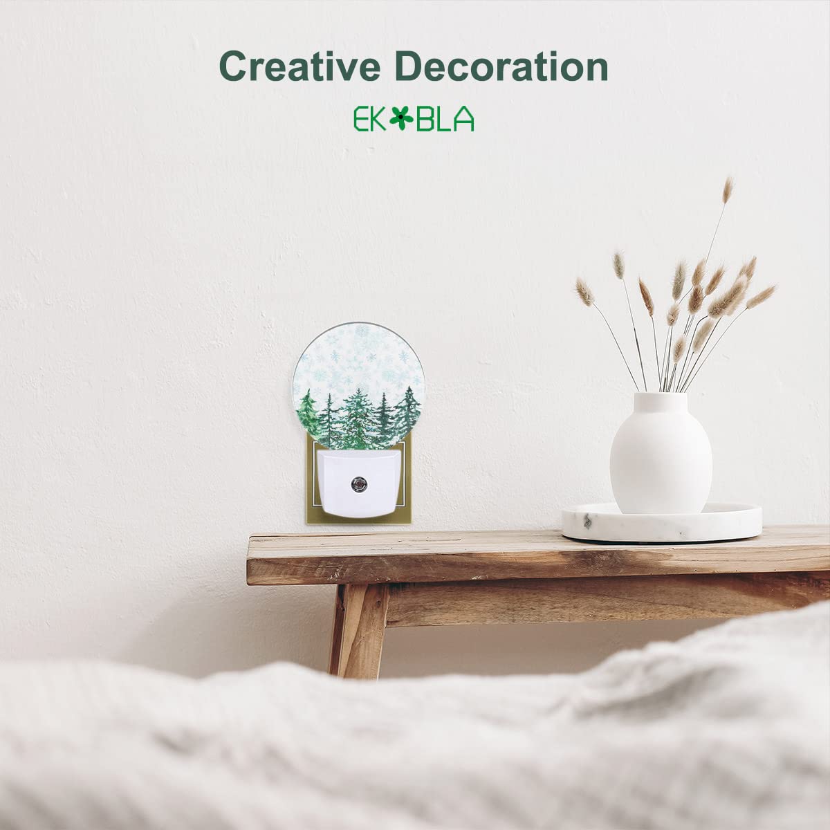 EKOBLA Winter Pine Woodland Night Light, Snowy Green Forest Night Lights Plug Into Wall with Auto Sensor for Christmas and Holiday Gifts