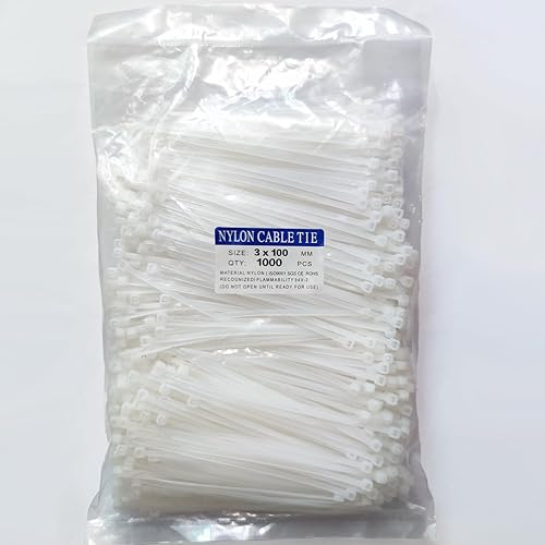 ECRAB Zip Ties 4 Inch 1000 Pack, Small Clear White Cable Ties Indoor and Outdoor Nylon Self-Locking Wire Ties
