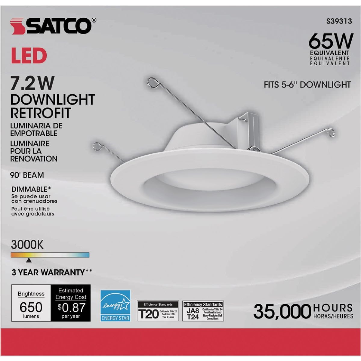 Satco S29313 LED Recessed Downlight Retrofit, 9.8 Watts, 5-6 Inches, White
