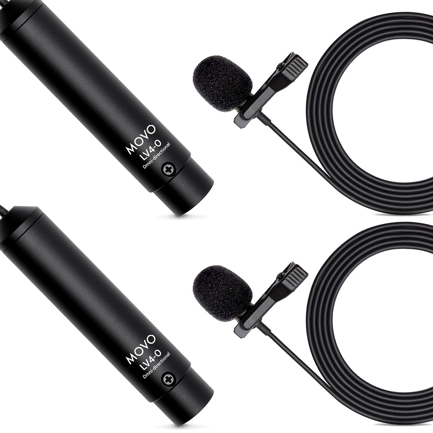 Movo LV4-O2 XLR Phantom Power Omnidirectional Lavalier Microphone Set, with Lapel Mic Clips and Windscreens - Perfect Lapel Microphone for Video