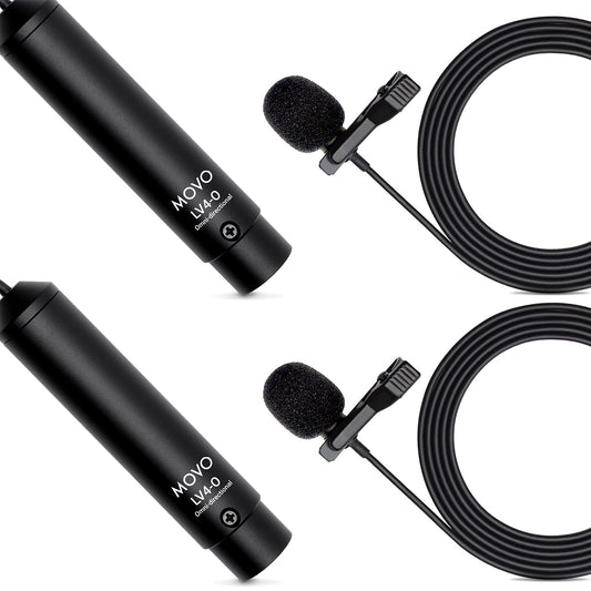 Movo LV4-O2 XLR Phantom Power Omnidirectional Lavalier Microphone Set, with Lapel Mic Clips and Windscreens - Perfect Lapel Microphone for Video