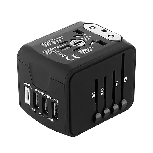 Universal Travel Adapter,All in One Universal Power Adapter for 150 Countries 4usb+Type C (Black)
