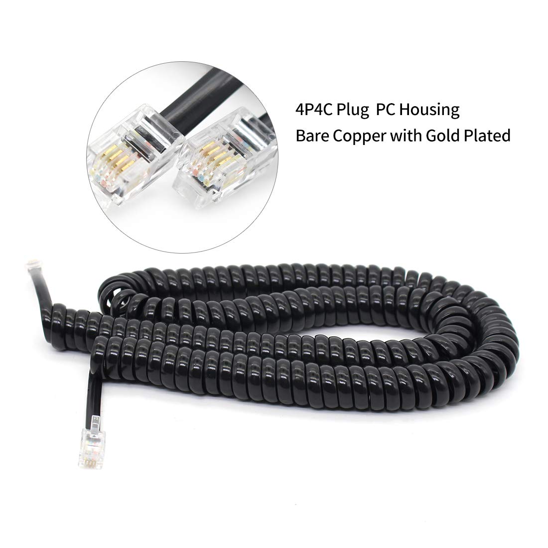 Telephone Handset Cord Detangler Cable Pure-Copper Coiled 1.56 to 13 Feet Uncoiled Landline Phone Spiral Curly Cable Extension Modular Wire Lead