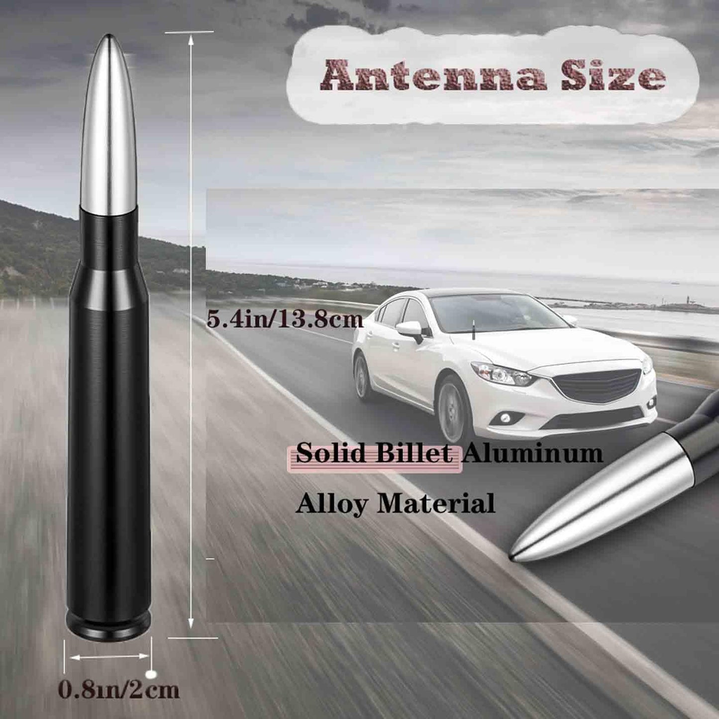 Z-oneMart 5.4" Car Truck Bullet Antenna for GM Chevy Silverado 1500 2500 3500 HD Avalanche Ford F150 F250 F350 Heavy Duty Pickup Trucks Accessories