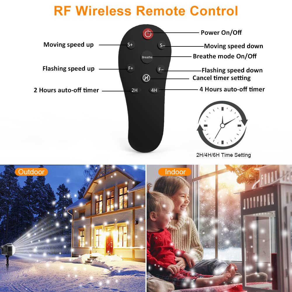 Christmas Snowfall Lights Projector Outdoor,Indoor Holiday Projector Lights with Remote Control, Rotating Snow Falling Projector Lamp for Halloween