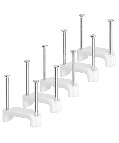 Bates- Cable Clips with Steel Nails, 200 pcs, White, Large, 2-Nail Cord Clips for Wires on Wall, Cable Wall Clip, Wire Wall Clips, Cable Wire Clips