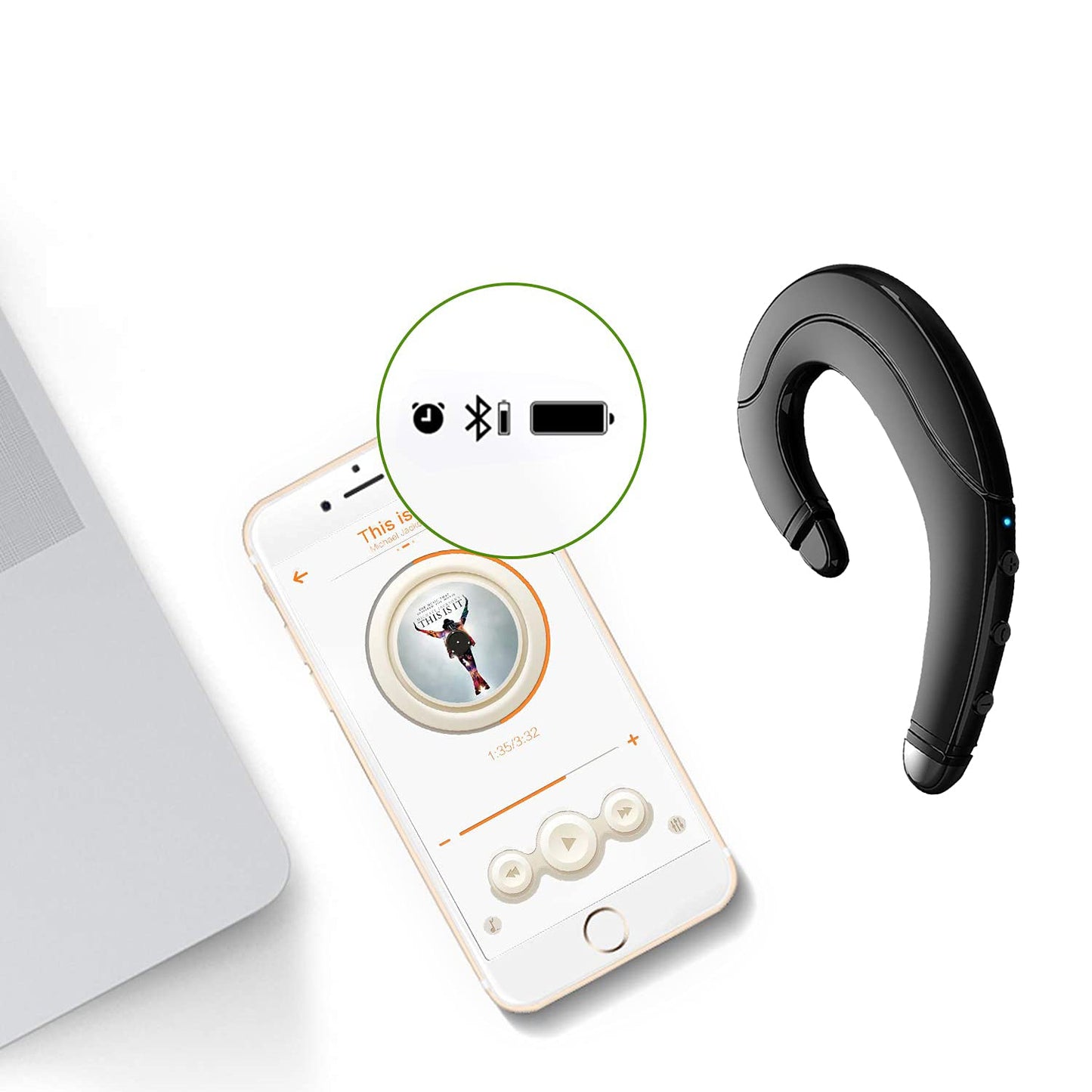 Ear Hook Bluetooth Headphone V5.0 with Mic, Painless Single Ear Wireless Headset 5 Hrs Playtime for Android Phones/iPhone X/8/7/6, Lightweight Non
