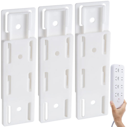 Lekgavd 3pcs Self-Adhesive Power Strip Holder, White No Pre-drilled Desktop Socket Fixer, Wall Mount Desktop Power Stirp Holder for Home Office