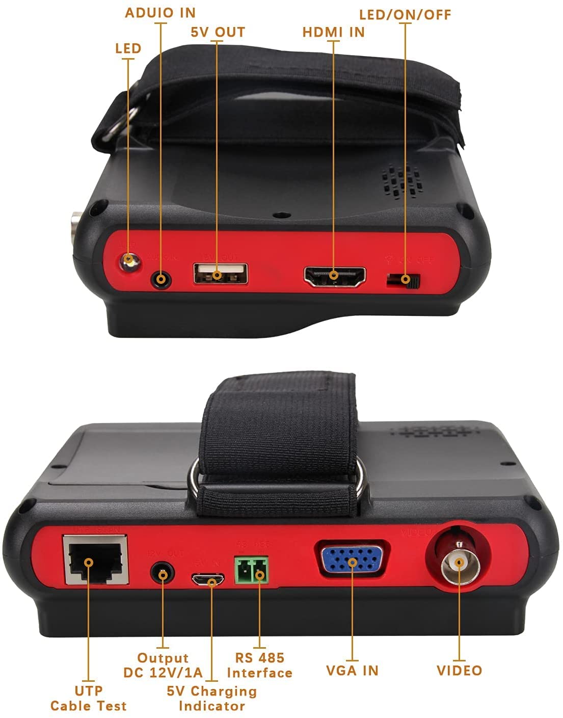 ?Upgrade? Portable Wrist CCTV Tester,5'' LCD Monitor,HDMI in &VGA in,Camera Debugging Helper