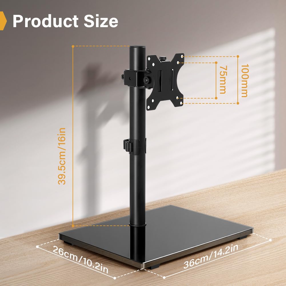 WKWKER Universal TV Stand Table Top fits 13-32inch 360° Swivel Height Adjustable TV Stand with Mount Base with Tempered Glass Base