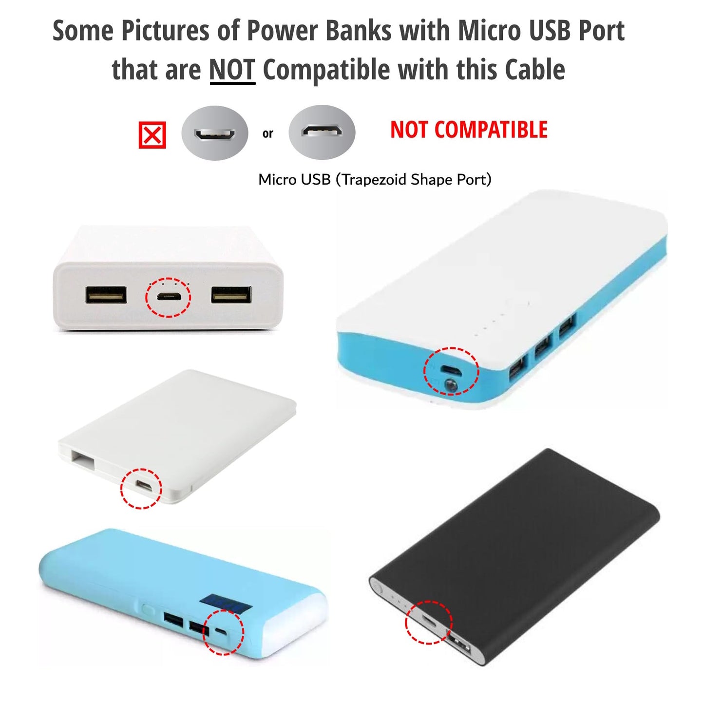 USB-C Charging Cable Cord Wire for Power Banks Compatible with iWalk, Spigen PocketBoost, INIU, RAVPower, BONAI, Anker USBC & Other PowerBanks