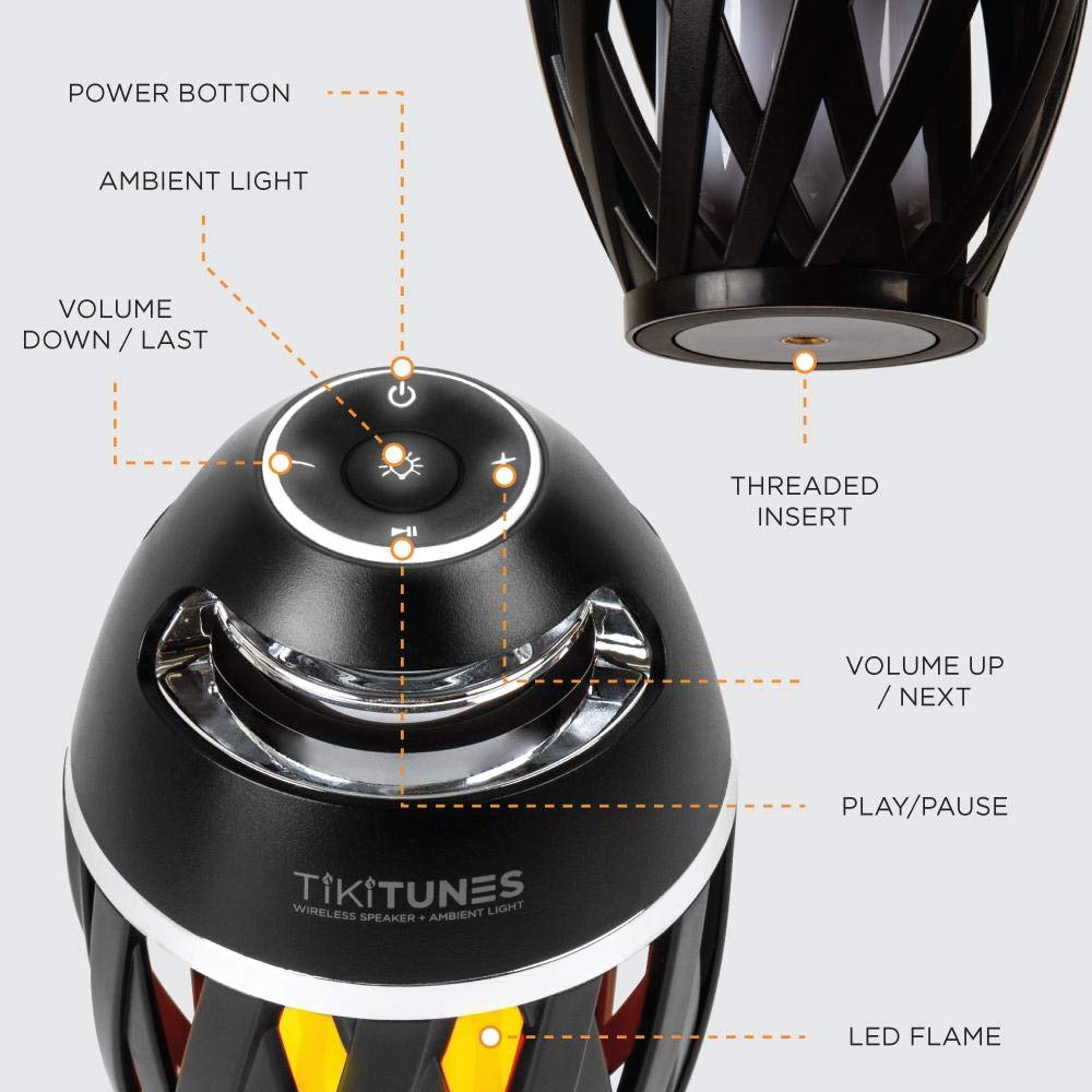 Limitless Innovations TikiTunes Portable Bluetooth Wireless Speaker (Bundle) with Adjustable 40” Pole and Ground Stake - Black
