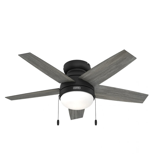 Hunter Fan 44 Inch Low Profile Matte Black Finish Indoor Ceiling Fan With LED Light Kit and Pull Chain (Renewed)