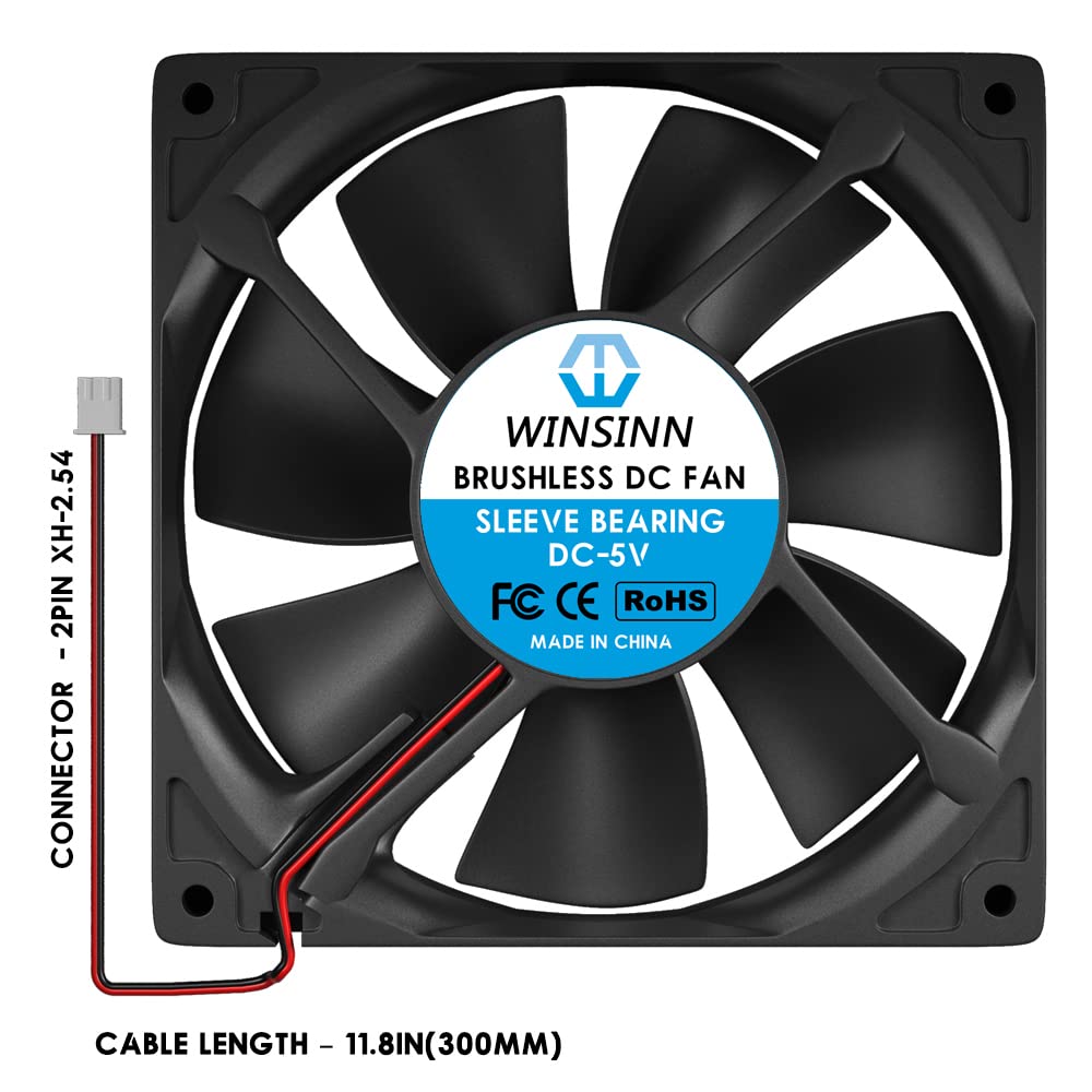 WINSINN 120mm Fan 5V Brushless 12025 120x25mm for Cooling PC Computer Case CPU Coolers Radiators - 2Pin