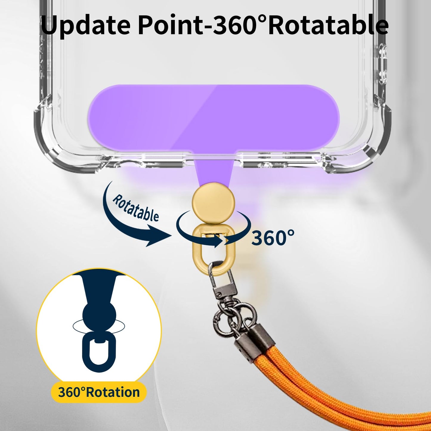 360°Rotatable Phone Tether Tab,3 Pieces Universal Phone Lanyard Patch Without Adhesive,Phone Lanyard Replacement Part for Cell Phone