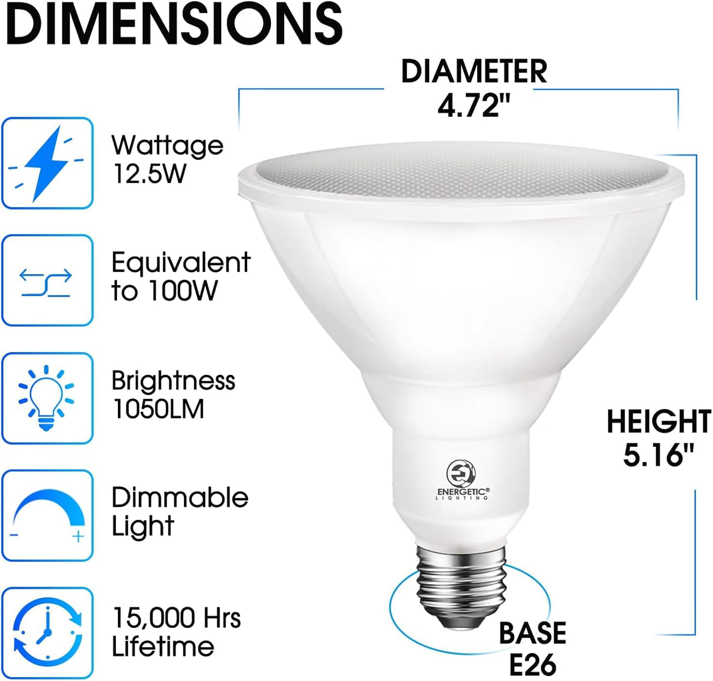 Energetic LED PAR38 Outdoor Flood Light Bulb Home Residential Patio Driveway Light, PAR38 LED Bulb, 2700K Soft White Dimmable, 100W Equivalent 12.5W