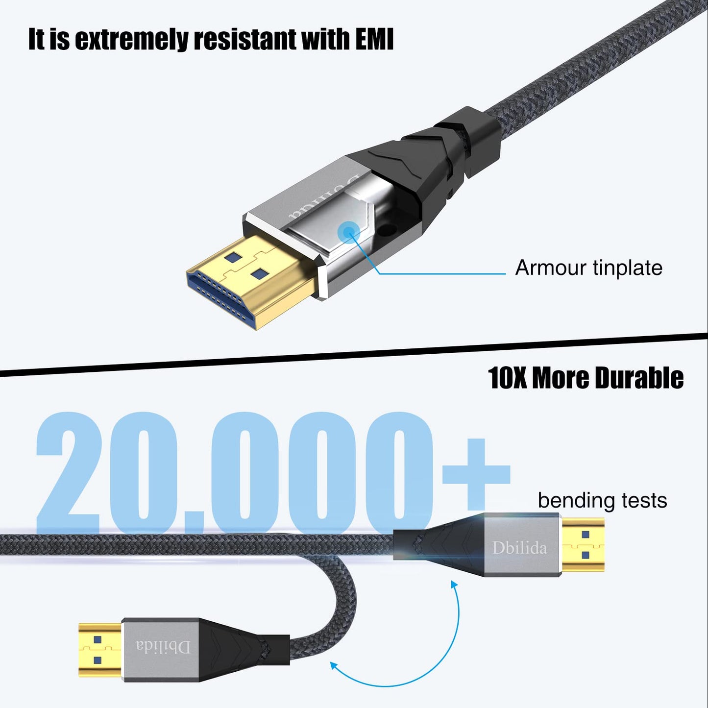 Dbilida 8K Fiber HDMI Cable 50ft, Nylon Braided Fiber Optic HDMI 2.1 Cable Support 48Gbps, 8K 60Hz, 4K 120Hz, Dynamic HDR, eARC, HDCP2.2/2.3