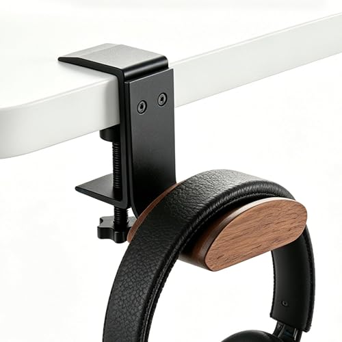 Miruchertter Headphone Holder Walnut Wood & Solid Metal Headset Hanger Stand for Desk Adjustable Design Ideal Headphone Stand for All Headphone Sizes