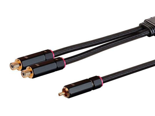 Monoprice 1-Male to 2-Female RCA Y-Adapter - 1 Feet - Black | Gold Plated Connectors, Double Shielded With Copper Braiding - Onix Series, 12 Inch