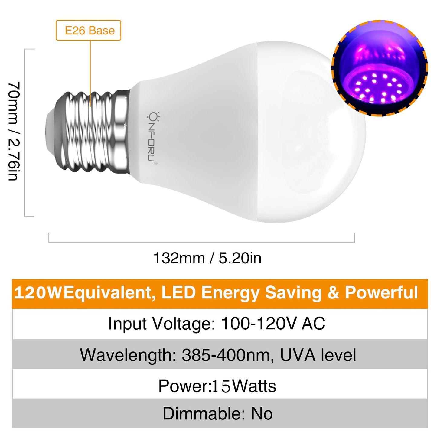 Onforu A19 E26 Blacklight Bulbs, LED Black Lights for Halloween, 6 Pack