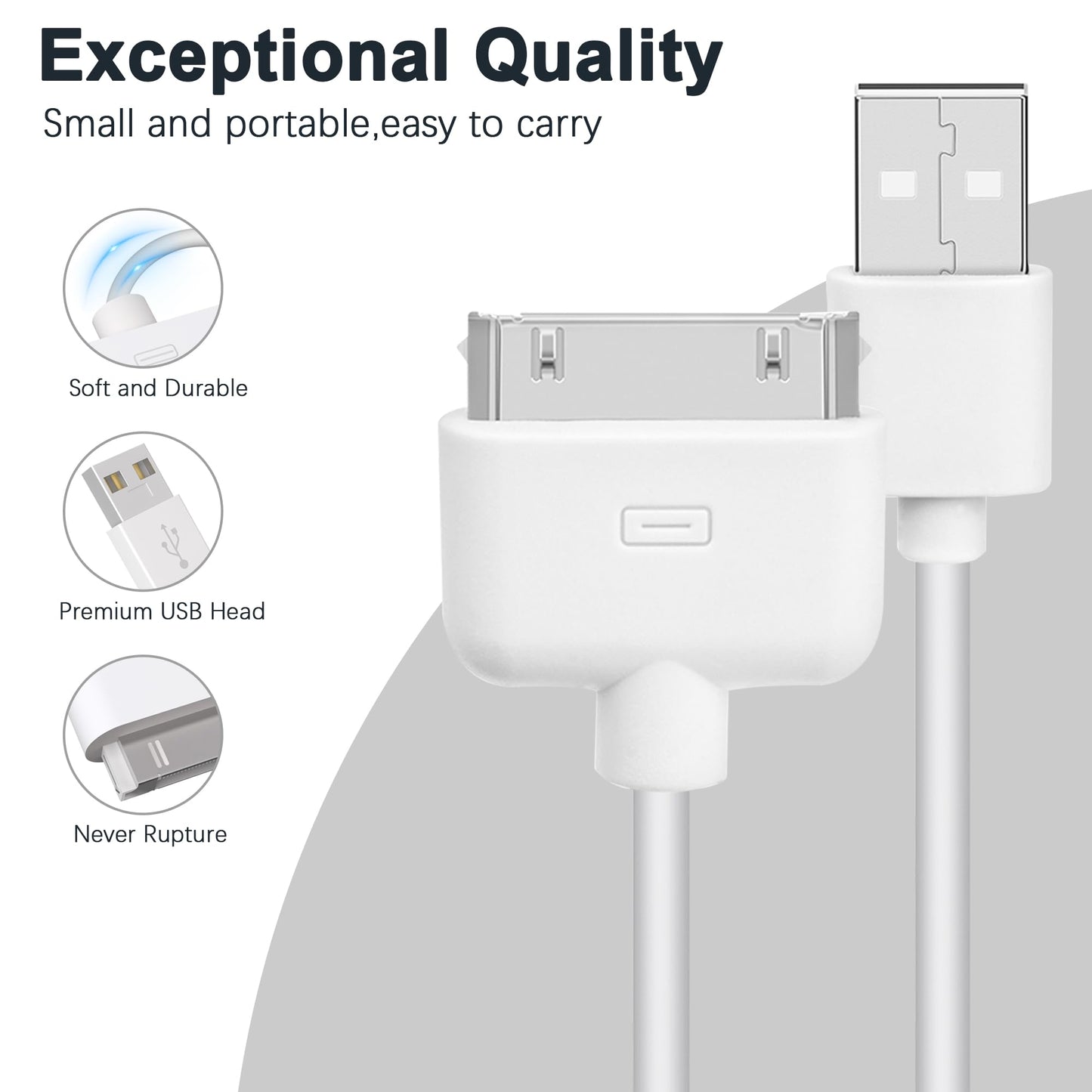 DCNETWORK iPhone 4s Cable USB Sync and Charging Cable for iPhone 4 4s 3G 3GS iPad 1 2 3 iPod Touch Nano 30 Pin Charger Cord Dock Adapter Data 3.3…