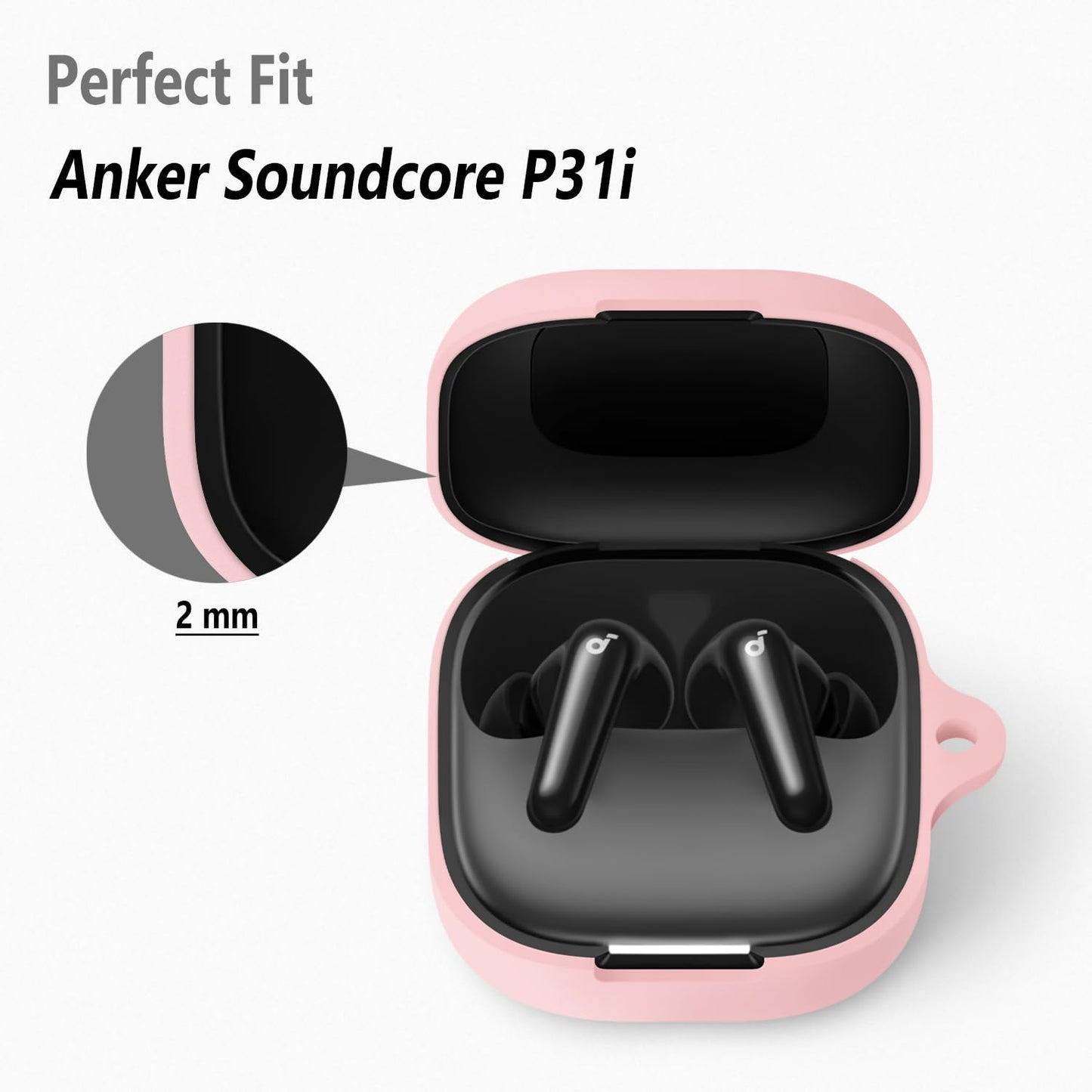 Geiomoo Silicone Cover for Anker Soundcore P31i Case, Anker Soundcore R60i NC Case, Soft Flexible Scratch Resistant Protective with Carabiner (Pink)