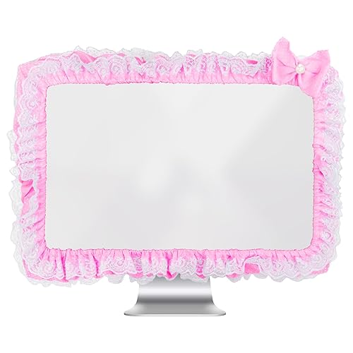 Kingshion 23"-27" Lovely Cute Computer Monitor Cover with Lovely Cute Elastic Pen Pocket Bow-knot TV LCD Screen Monitor Decoration Dust Cover
