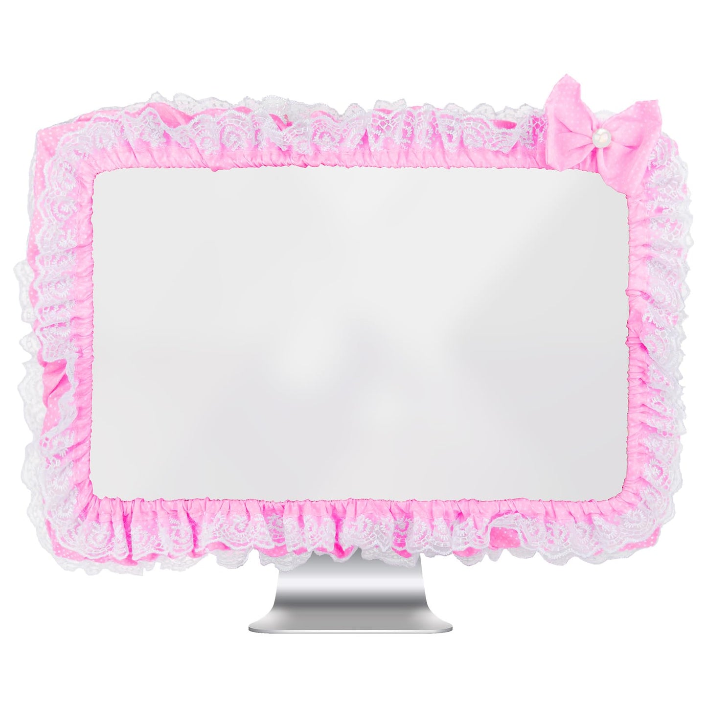 Kingshion 23"-27" Lovely Cute Computer Monitor Cover with Lovely Cute Elastic Pen Pocket Bow-knot TV LCD Screen Monitor Decoration Dust Cover