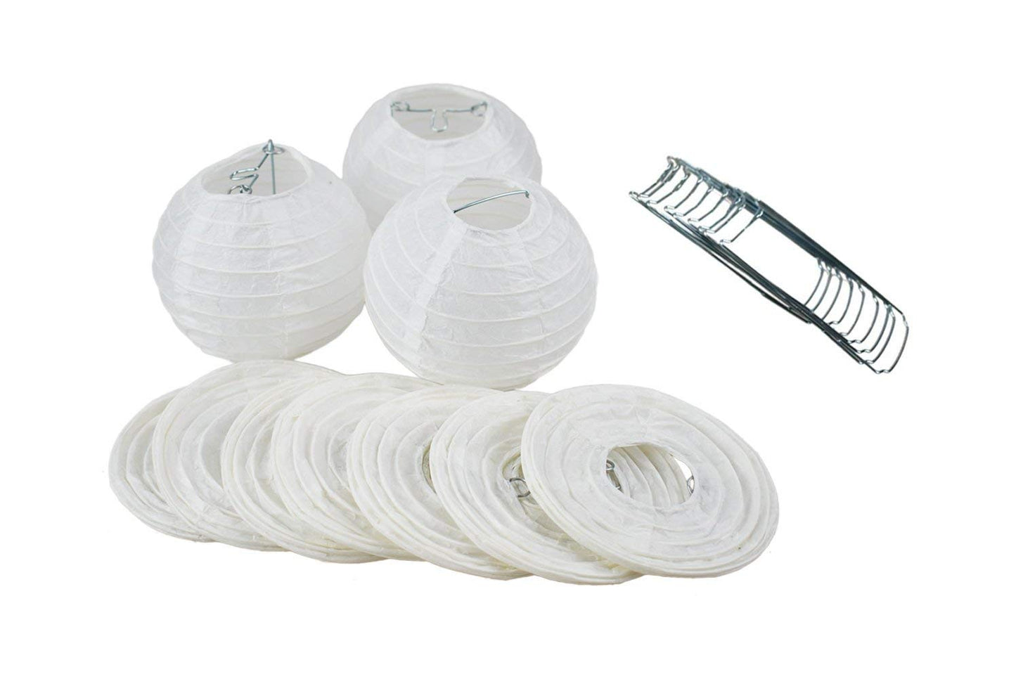 Quasimoon PaperLanternStore Decorative Paper Lantern - (10-Pack, 4-Inch, White, Even Ribbing) Round Paper Lanterns - Ideal Wedding and Party Decor or