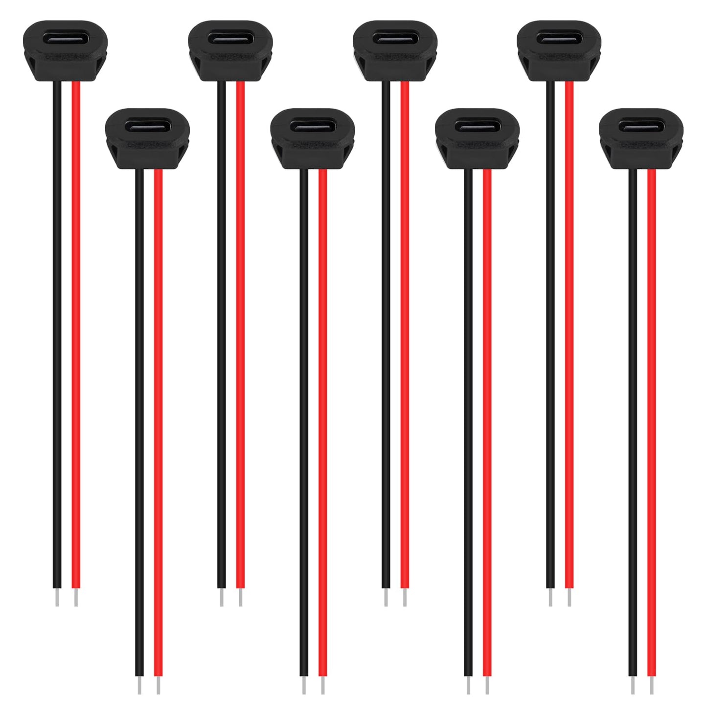 XIITIA 8pcs Type-C Female Chassis Waterproof 2P Solder Wire Type USB C Pigtail Cable Extension Power Cable USB-C Plug to 2 Pin Bare Wire Open End
