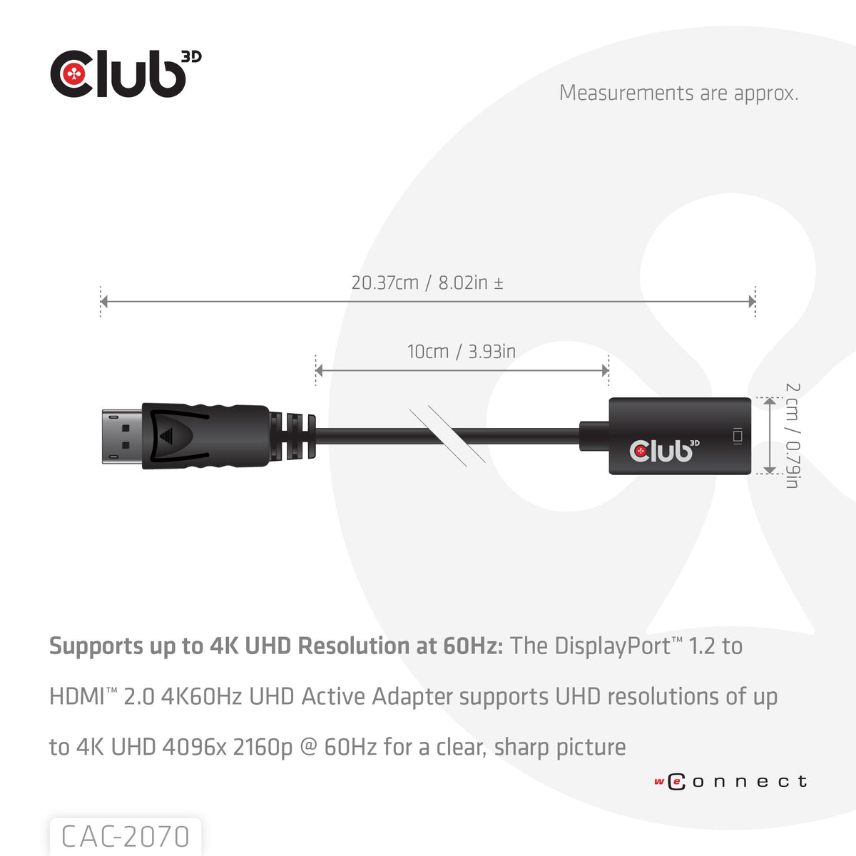 Club 3D CAC-2070 DisplayPort 1.2 to HDMI 2.0 UHD Active Adapter M/F