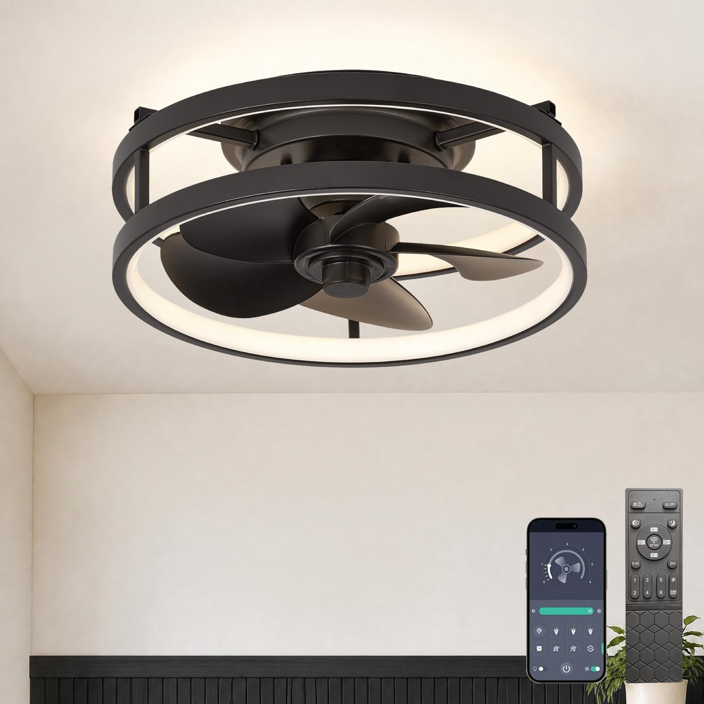 chunnwin Small Ceiling Fans with Lights 13 inch Black
