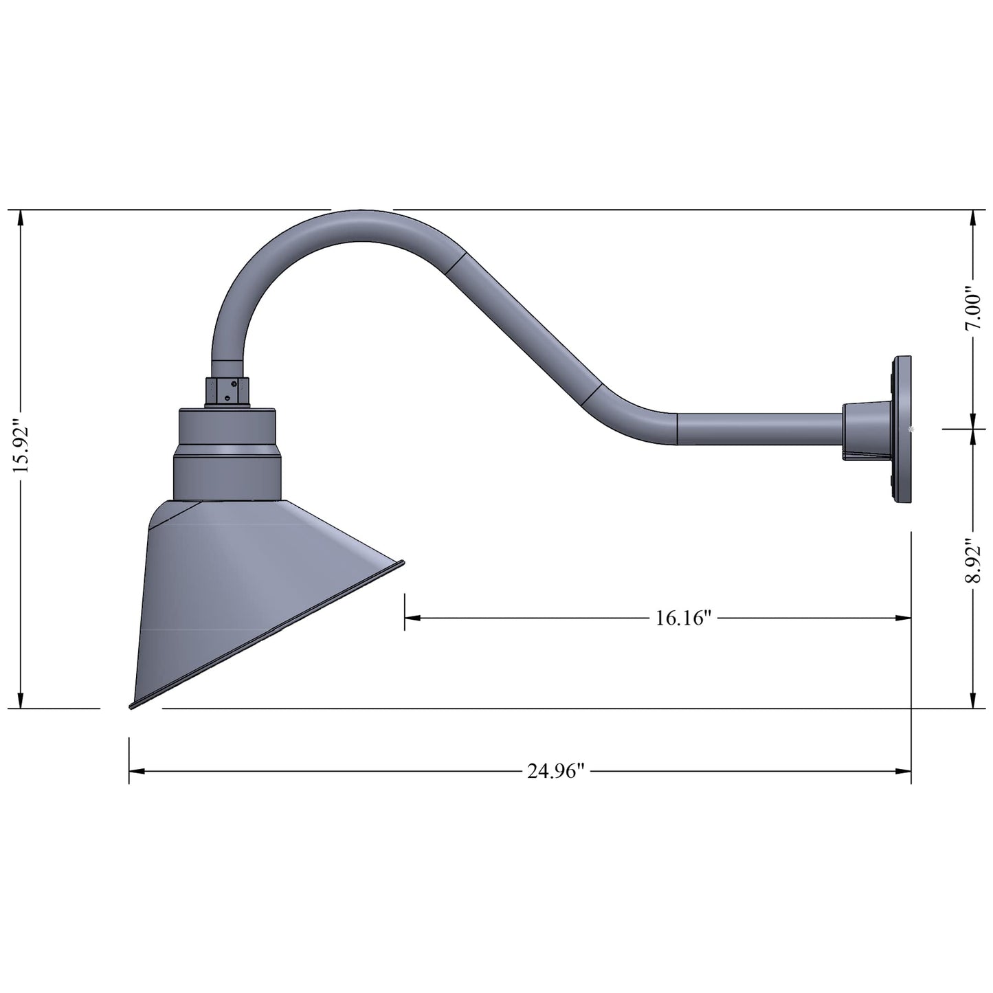 10in. Galvanized Finish Angle Shade Gooseneck Sign Light Fixture With 22in. Long Extension Arm - Wall Sconce Farmhouse, Vintage, Antique Style - UL