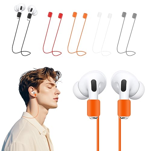 Rosmas Strong Magnetic Anti-Lost Straps for AirPods, Silicone Sports Neck Rope Cord,Compatible with AirPods Pro3/2/1,AirPod 4 (1, Orange)