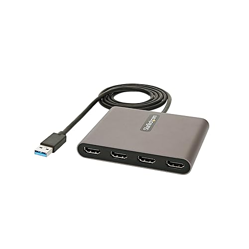 StarTech USB 3.0 to Quad HDMI Adapter, USB Type-A to 4 HDMI Monitor Converter, External Video Graphics Card, 4x 1080p 60Hz, Windows Only, TAA, Laptops