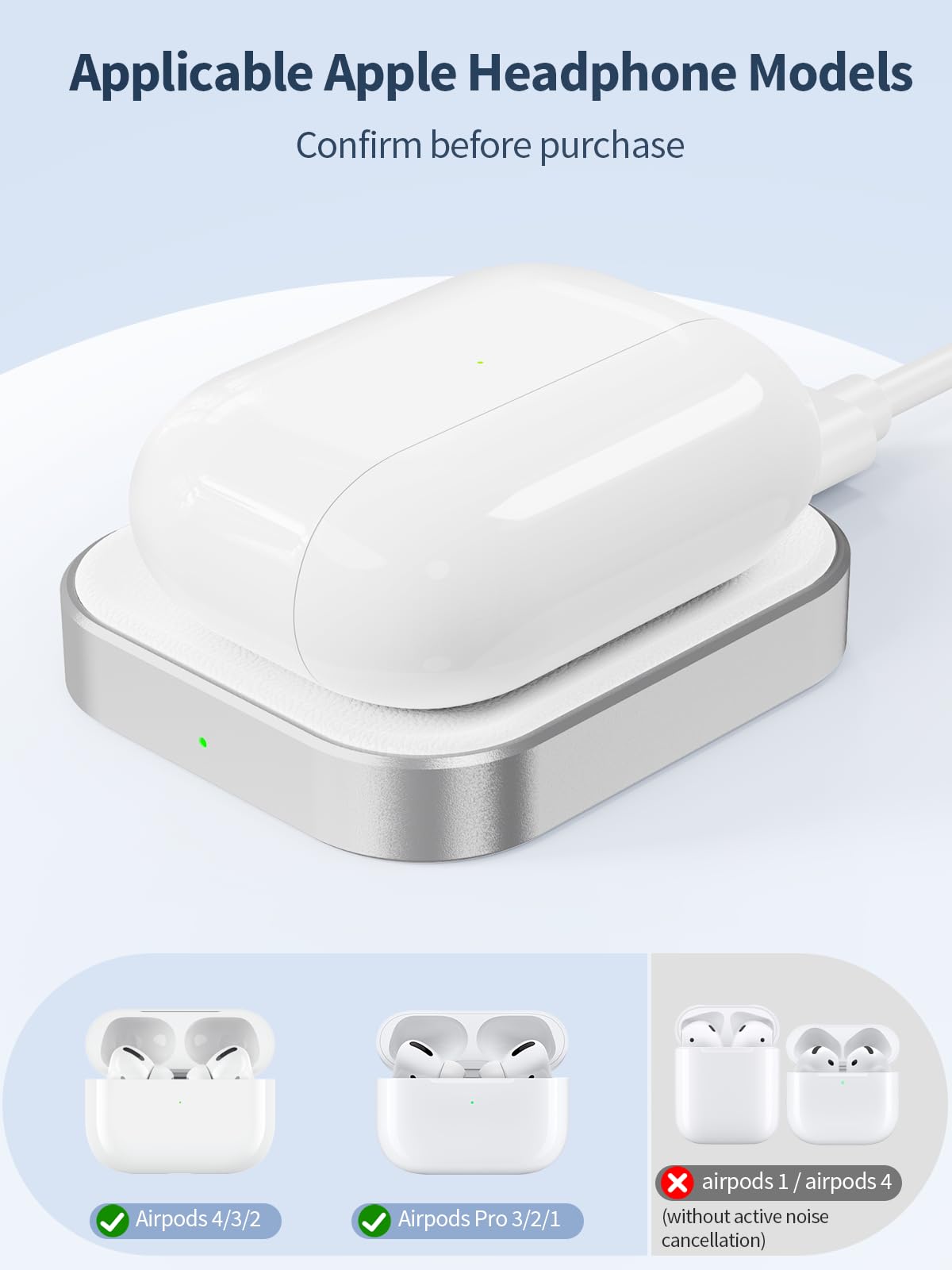 AirPods Pro Charger, Wireless Charging Station for AirPods Pro 3/ Pro 2/Pro, Wireless Charger for Airpods 4 (with Active Noise Cancellation)/ 3rd