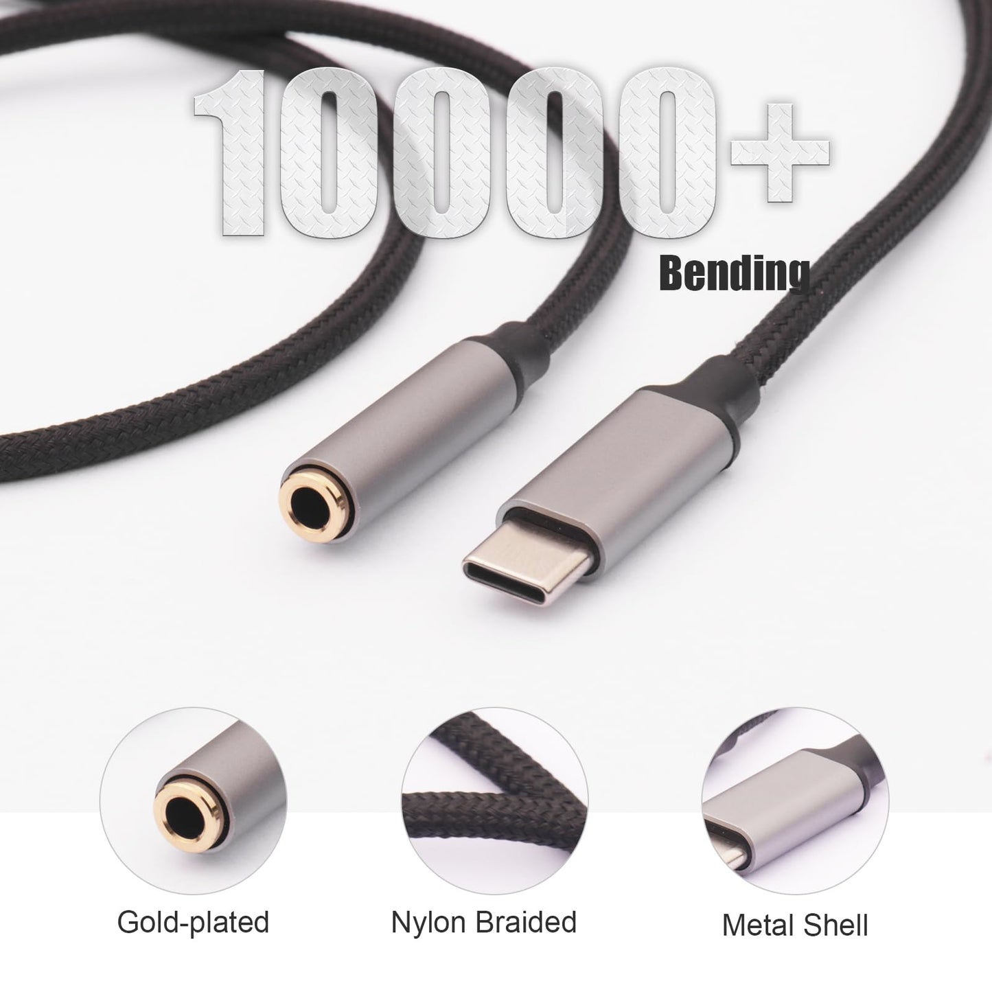 2 Pack 1M USB C to Headphone Jack Adapter,USB-c to 3.5mm Headphone Jack Adapter Cable,Compatible with Phone 17 Pro Max/16/15,Samsung Galaxy S25
