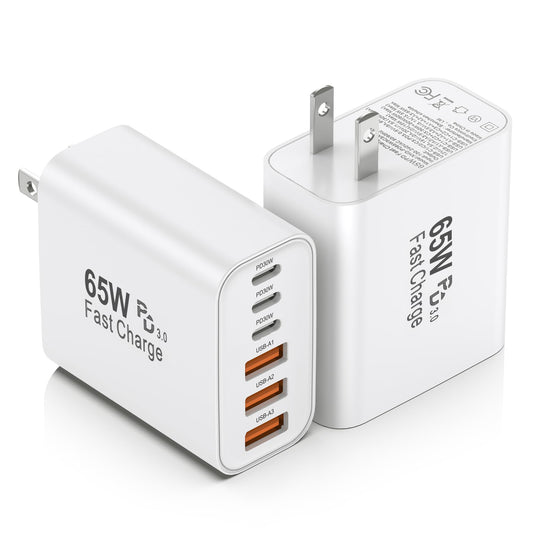 USB C Fast Charger Block, 65W USBC Wall Charger Plug, 2Pack 6-Port Type C Phone Charging Cubes Power Adapter Multiport Brick for iPhone