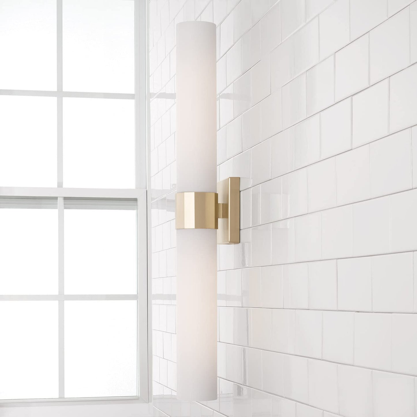 Capital Lighting 646221SF Sutton Transitional Minimalistic Soft White Glass Wall Sconce Bath Vanity Bar, 2-Light 200 Total Watts, 29" H x 5" W, Soft