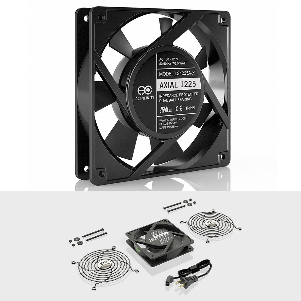 AC Infinity AXIAL 1225, Quiet Muffin Fan, 120V AC 120mm x 25mm Low Speed, UL-Certified for DIY Cooling Ventilation Exhaust Projects