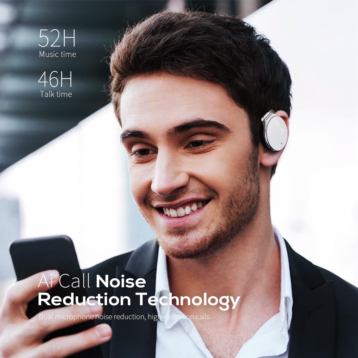 Open Ear Headphones Wireless 52hrs Bluetooth 5.4 Over Ear Hooks Headphones Earbuds with Microphone Ear Clip Earbuds Simultaneously Connect 2 Devices…